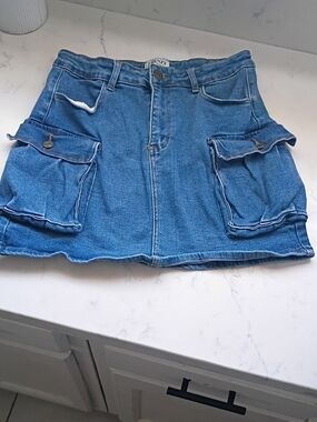 Frenzy Denim Cargo Pocket Women Skirt Blue